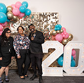 Angie Mejia, PhD, Monica Jones, and Raj Sethraju, PhD, at the LifeHaven 20th anniversary celebration