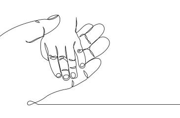 continuous line drawing of mother and child hands